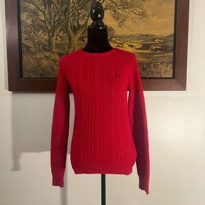 Jack Wills Red Merino Wool Preppy Cable Knit Sweater